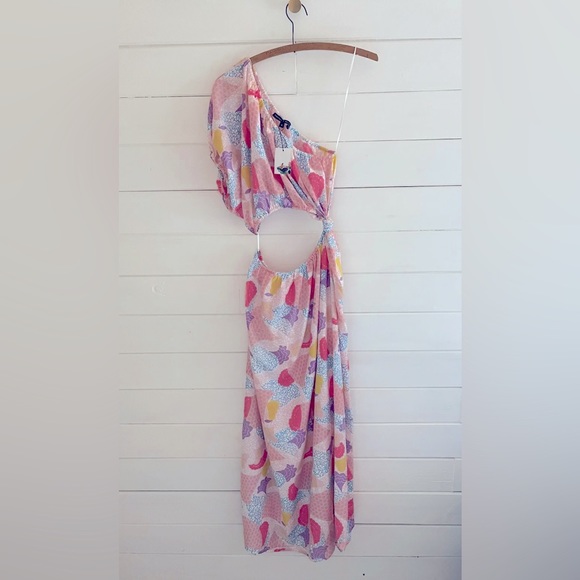 NWT America And Beyond MIDI DRESS Cutout One Shoulder Kaftan Colorful MEDIUM - Picture 1 of 5